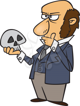 Royalty Free Clipart Image of a Man Holding a Skull