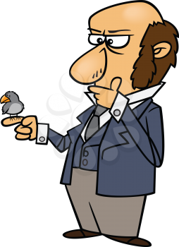 Royalty Free Clipart Image of a Man Looking at a Bird on His Thumb