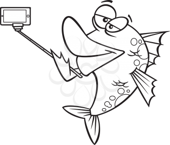Royalty Free Clipart Image of a Fish Taking a Selfie