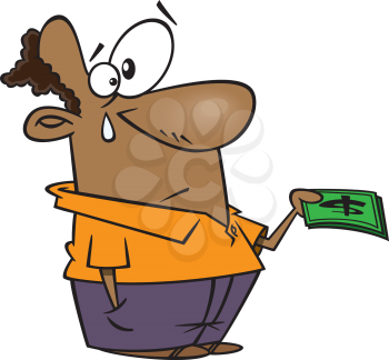 Royalty Free Clipart Image of a Man Crying and Handing Over Money