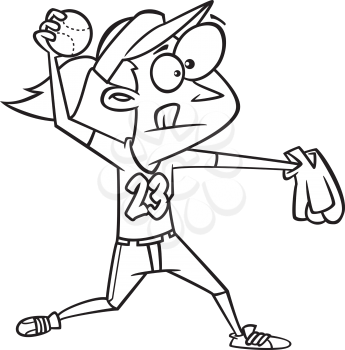 Royalty Free Clipart Image of a Girl Throwing a Ball