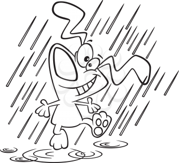 Royalty Free Clipart Image of a Dog Dancing in the Rain