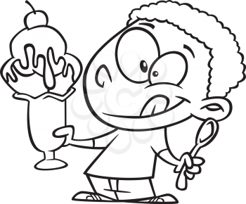 Royalty Free Clipart Image of a Boy With an Ice-Cream Sundae