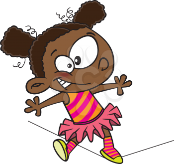 Royalty Free Clipart Image of a Girl Walking on a Tightrope