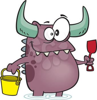 Royalty Free Clipart Image of a Monster Holding Beach Toys