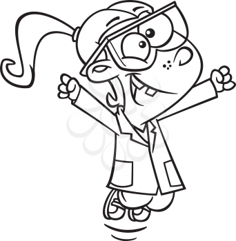 Royalty Free Clipart Image of an Excited Girl in a Lab Coat