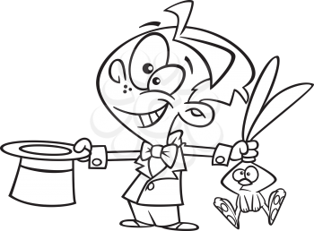 Royalty Free Clipart Image of a Boy Pulling a Rabbit Out of a Hat