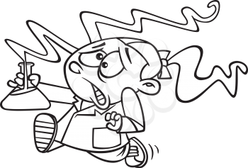 Royalty Free Clipart Image of a Girl Scientist Running With a Flask
