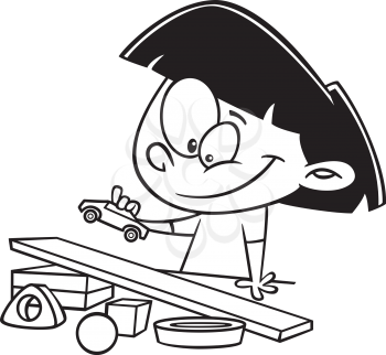 Royalty Free Clipart Image of a Child Building a Ramp