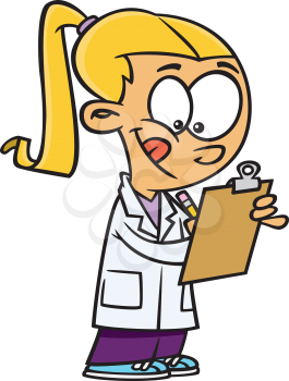 Royalty Free Clipart Image of a Girl Writing on a Clipboard