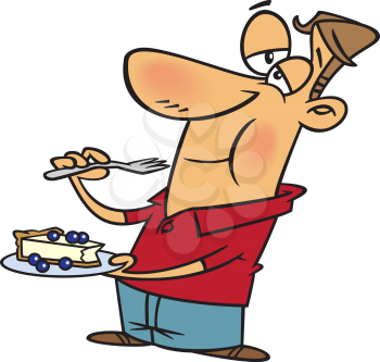 Royalty Free Clipart Image of a Man Eating Cheesecake
