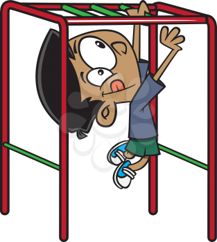 Royalty Free Clipart Image of a Boy Playing on Monkey Bars