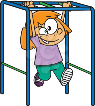 Royalty Free Clipart Image of a Girl Playing on Monkey Bars