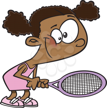 Royalty Free Clipart Image of a Little Girl Playing Tennis