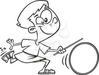 Royalty Free Clipart Image of a Roman Boy Spinning a Wheel