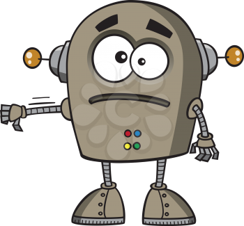 Royalty Free Clipart Image of a Robot Giving a Thumbs Down
