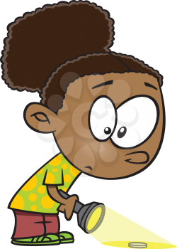Royalty Free Clipart Image of a Girl Finding Something With a Flashlight
