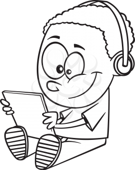 Royalty Free Clipart Image of a Boy Listening to an Audio Book