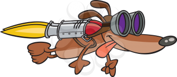 Royalty Free Clipart Image of a Dog Wearing a Rocket