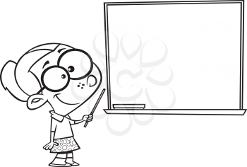 Royalty Free Clipart Image of a Little Girl at a Chalkboard