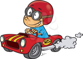 Royalty Free Clipart Image of a Child in a Race Car
