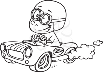 Royalty Free Clipart Image of a Boy in a Race Car