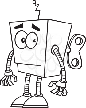 Royalty Free Clipart Image of a Robot With a Key in Its Back