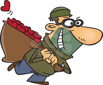 Royalty Free Clipart Image of a Thief Stealing Hearts
