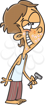 Royalty Free Clipart Image of a Boy With Bandages on His Face Holding a Razor in His Hand
