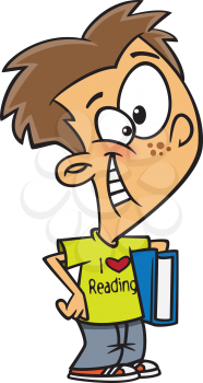Royalty Free Clipart Image of a Boy Wearing an I Love Reading Shirt
