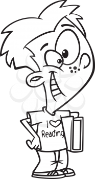 Royalty Free Clipart Image of a Boy Wearing an I Love Reading Shirt