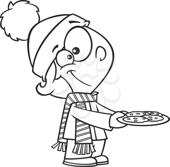 Royalty Free Clipart Image of a Girl With a Plate of Cookies