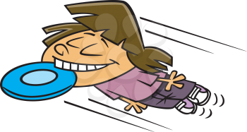 Royalty Free Clipart Image of a Girl Catching a Disc in Her Mouth