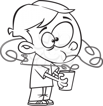 Royalty Free Clipart Image of a Boy Drinking With a Silly Straw