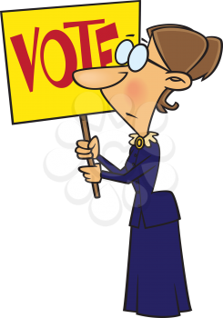 Royalty Free Clipart Image of a Woman Holding a Vote Sign