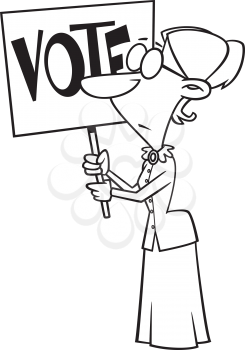 Royalty Free Clipart Image of a Woman Holding a Vote Sign