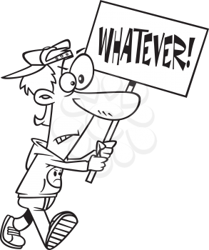 Royalty Free Clipart Image of a Man Carrying a Whatever Sign
