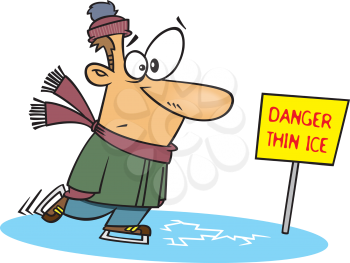 Royalty Free Clipart Image of a Man Skating on Thin Ice