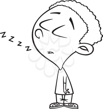 Royalty Free Clipart Image of a Boy Sleeping While Standing Up