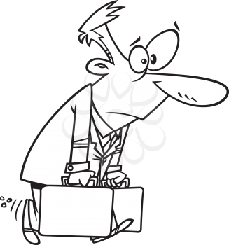 Royalty Free Clipart Image of a Tired Businessman With Luggage