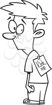 Royalty Free Clipart Image of a Boy With a Kick Me Sign on His Back