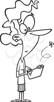 Royalty Free Clipart Image of a Woman With Flies Coming Out of Her Purse