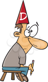Royalty Free Clipart Image of a Man Wearing a Dunce Cap and Holding a Pencil