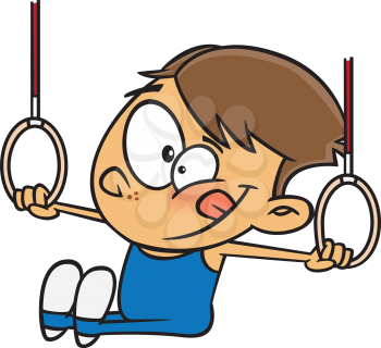 Royalty Free Clipart Image of a Boy on Gym Rings