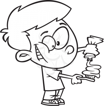 Royalty Free Clipart Image of a Boy Using a Lot of Toothpaste