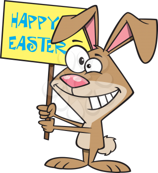 Royalty Free Clipart Image of a Rabbit Holding an Easter Greeting