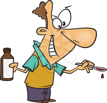 Royalty Free Clipart Image of a Man With a Spoonful of Medicine