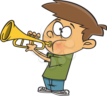 Royalty Free Clipart Image of a Boy Playing the Trumpet