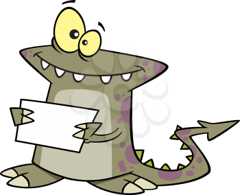 Royalty Free Clipart Image of a Monster Holding a Blank Piece of Paper