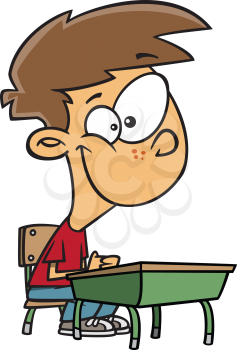 Royalty Free Clipart Image of a Little Boy at a Desk